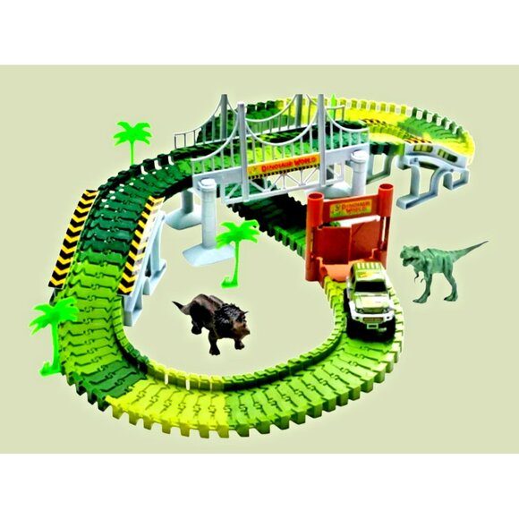 Dinosaur Toys Flexible Track Car Race Set Learning Skills Toddler Kids Gift 3+ - Picture 2 of 16